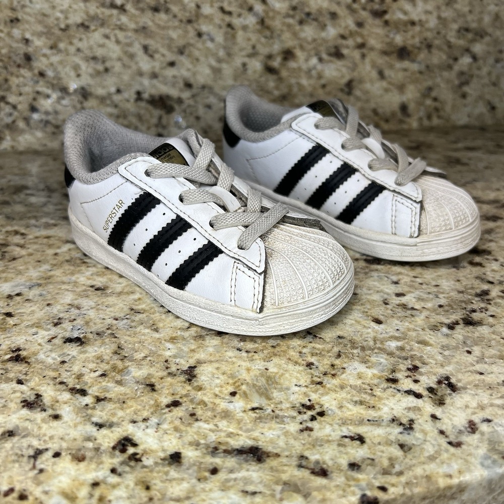 Adidas Superstar Toddlers Size 6‎ K White Black Low Top Lace Up Casual